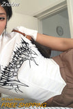 Znbbw Y2K Graphic Print Corset Basic T-shirts Women Harajuku Sexy Slim Crop Tops Gothic Hollow Out Casual O-neck Tees E-girl