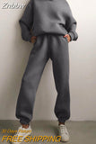 Znbbw Women Casual Tracksuits Autumn Winter Fleece Hoodies Pants 2 Piece Sets Female Solid Long Sleeve Sports Hooded Sweatshirts Suit