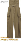 Znbbw TRAF Sexy Strapless Jumpsuits With Belt For Women Sleeveless Wrapped Chest 2023 Autumn Jumpsuit Full Cargo Pants