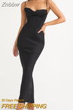 Znbbw Satin Sexy Backless Maxi Dress For Women Robe Fashion Spaghetti Strap Sleeveless Skinny Party Long Dress Vestido