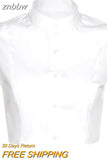 znbbw Sexy White Shirt Women Stand Neck Button Short Sleeve Slim Crop Blouse 2023 Summer New Party Y2k Female Clothing Tops