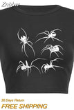 Znbbw web collection print top gothic y2k baby tee summer women's cropped top 90s retro hip hop street black o neck top women