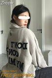 Znbbw Retro Streetwear Zip Up Knitted Cardigan Women Harajuku Hippie Embroidery Oversized Sweater Long Sleeve Tops Jacket Y2K