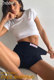 Znbbw White Letter Embroidery Biker Shorts Women Ribber Knit Black High Waist Casual Streetwear Shorts