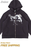 Znbbw Zip Hoodie 2023 Rhinestone Skeleton Sweatshirt Woman Sport Coat Gothic Long Sleeve Oversized Hoodie Y2k Punk Grunge Jacket
