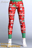 Znbbw Women Sexy Christmas Leggings High Waist Skinny Legging Fitness Ladies Printed Workout Leggings Stretch Trousers Pants