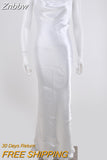 Znbbw Elegant Satin Backless Maxi Dress For Women Gown Summer Spaghetti Strap Sleeveless Night Club Party Long Dress Vestido