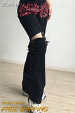 Znbbw Bandage Women Baggy Jeans Low Waist Skinny Pencil Casual Vintage Y2K Aesthetic Trousers Black Streetwear Woman Jeans