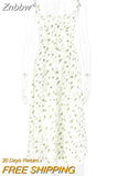 Znbbw Floral Print Sexy Midi Dress For Women New Sleeveless Backless High Split Sundress Ladies Elegant Lace-up Long Dress