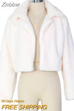 Znbbw Rose Red Solid Open Front Fuzzy Crop Faux Fur Coat Women 2023 Winter Fashion Outerwear Fluffy Fake Fur Coats Jackets