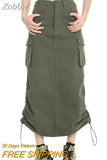 Znbbw Women Cargo Skirt Summer Clothes 2023 Retro Drawstring Half Dress Long Side Pockets Solid Color Skirt y2k Streetwear
