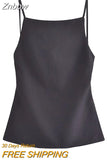 Znbbw TRAF Women Tank Solid Female Slim Sleeveless Casual Vest Crop Top For Ladies Backless Camis Women Vest