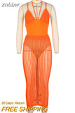 znbbw Sexy Halter Mesh Backless Camisole 2 Two Piece Skirt Set Club For Women 2023 Summer White Kint See Through Bodycon set