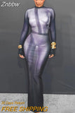 Znbbw Women Long Sleeve Printed Party Club Bodycon Streetwear Long Dress 2023 Summer Autumn Wholesale Items For Business