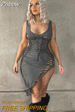 Znbbw Women Fashion Sleeveless V Neck Hollow Out Party Club Bodycon Mini Dress 2023 Summer Clothes Streetwear Dropshipping