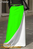 Znbbw Women Elegant Color Blocking Straight Skirt 2023 Spring Streetwear Fashion Office Long Skirt Retro Boho Pocket Club Skirts Mujer