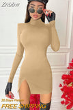 Znbbw Women Spring Autumn Long Sleeve Bodycon Soild Color Black Slim Package Hip Mini Dress 2023 Female Clothing Streetwear