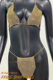 Znbbw Bling Rhinestones Fishnet Bikini Women Halter Bra Sexy Panty 2 Piece Outfits Lady Lingerie Set Sexy Swimwear Women