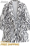 Znbbw TRAF Women Animal Print Zebra Blazer Elegant Chic Fashion Suit Jacket Casual Coat Female Outerwear Outfit Clothing