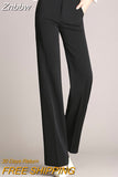 Znbbw Wide Leg Pants Women High Waist Long Trousers Elegant Office Lady Simple Straight Pants Vintage Loose Oversize Pants