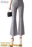 Znbbw Summer Fashion Women Office Pants Ankle Length High Waist Flare Pants Vintage Ladies Streetwear Black Gray Casual Pants