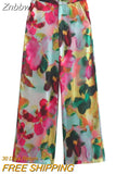 Znbbw 2023 Spring Autumn Pant Women High Waist Floral Print Casual Wide Pants Womens Streetwear Straight Trousers Women 202307