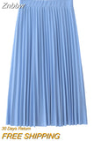 Znbbw Women Fashion High Waist Pleated Solid Color Ankle Length Skirt All-match chiffon Clothing Lady Casual Stretchy Thicken Skirts
