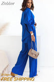 Znbbw Spring Autumn Trouser Suit Set for Women Office Wear Chic Shirts Two Piece Suit Women Elegant Wide Pants Outfits Tracksuit