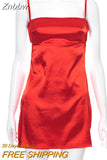 Znbbw Summer Satin Suspender Dresses For Women Elegant Sleeveless Backless Party Club Sexy Mini Slit Dress Vestidos Y2k Clothes