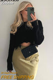 Znbbw TRAF Casual Autumn Winter Women Crop Sweater Pullovers Long Sleeve O-Neck Chic Sweater Female Slim Knit Jumper Tops