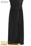 Znbbw TRAF Ruched Dress Woman Black Long Dresses For Women 2023 Sexy Backless Midi Dress Chic Female Evening Party Dresses