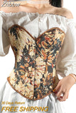 Znbbw Fashion Retro Sexy Floral Print Back Bandage Croser Girdle Waist Trainer Bustier Front Hook Buckle Push Up Shaper Tops