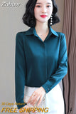Znbbw Woman Blouses 2023 Office Lady Simplicity Hidden Breasted Silk Satin Shirts For Women Basic Clothing Female Casual Tops