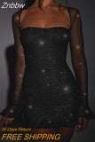 Znbbw Elegant Backless Sexy Mini Dress For Women Robe Two Layer Mesh Full Sleeve Zipper Bodycon Party Short Dress Vestido