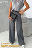 Znbbw 2 Piece Set Autumn Women Office Solid V Neck Sleeveless Vest Top Casual Loose Wide Legs With Pockets Pants Set Streetwear