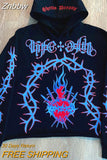 Znbbw Men Fashion Hoodie Skull Rhinestone Full Zip Hoodies Grunge Oversized Sweatshirt Punk Harajuku Long Sleeve Outerwear Y2k Clothes