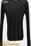 Znbbw Quality Plain T Shirt Women Cotton Elastic Basic T-shirts Female Casual Tops Long Sleeve Sexy Thin T-shirt see through