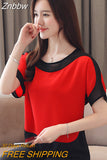 Znbbw Summer White Blouse Short Sleeve Blouse Women Blusas Mujer De Moda 2023 Verano O-Neck Chiffon Blouse Shirt Tops E753