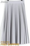 Znbbw Women Fashion High Waist Pleated Solid Color Ankle Length Skirt All-match chiffon Clothing Lady Casual Stretchy Thicken Skirts