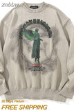 znbbw Men Women Hip Hop Knitted Jumper Sweaters Angel Lightning Printed Streetwear Harajuku Summer Oversize Hipster Casual Pullovers