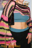 Znbbw Stripe Print Smock Top Women Knitted O Neck Tassel Full Sleeve Crop Top Crochet Vintage Korean Grunge Tee Fashion Aesthetic