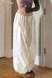 Znbbw Women Casual Baggy Wide Leg Cargo Pants Loose White Low Waist Drawstring Sweatpants Y2K Hip Hop Pocket Streetwear Long Trousers