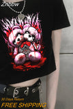 Znbbw Dark Vintage Streetwear t-shirt Gothic 90s Summer Slim Fit Women's Sports Top 2023 New Women's Statement Eye Print Camisole
