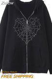 Znbbw Y2k Harajuku Men's Hoodie Halloween Hot Drill Spider Web Print Korean Sweatshirt Y2K Gothic Vintage Sweatshirt Men's Winter