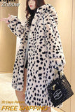 Znbbw Rabbit Fur Casual OverCoat Women Winter Hooded Coats Female Thick Warm Plush Loose Coat 2023 New Fashion Print Jacket