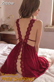 Znbbw Summer Women Sexy Sleepwear V-Neck Backless Nightdress Casual Nightgown Comfortable Lace Pajama Bifurcation Nightwear