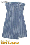 Znbbw TRAF Women 2023 Summer Tube Top Stripe Mini Denim Dress Vintage Backless Repair Body Female Evening Dresses Mujer