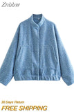 Znbbw TRAF 2023 Spring Warm Gray Jacket Women Outerwear With Button Autumn Bomber Jacket Coat Women Winter Coat Top women