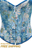 Znbbw Fashion Retro Sexy Floral Print Back Bandage Croser Girdle Waist Trainer Bustier Front Hook Buckle Push Up Shaper Tops