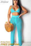 Znbbw Sexy Hollow Out Knitted Pant Suits Women Crochet Crop Top And Wide Led Pants Summer Two Piece Set Ladies Casual Beachwear